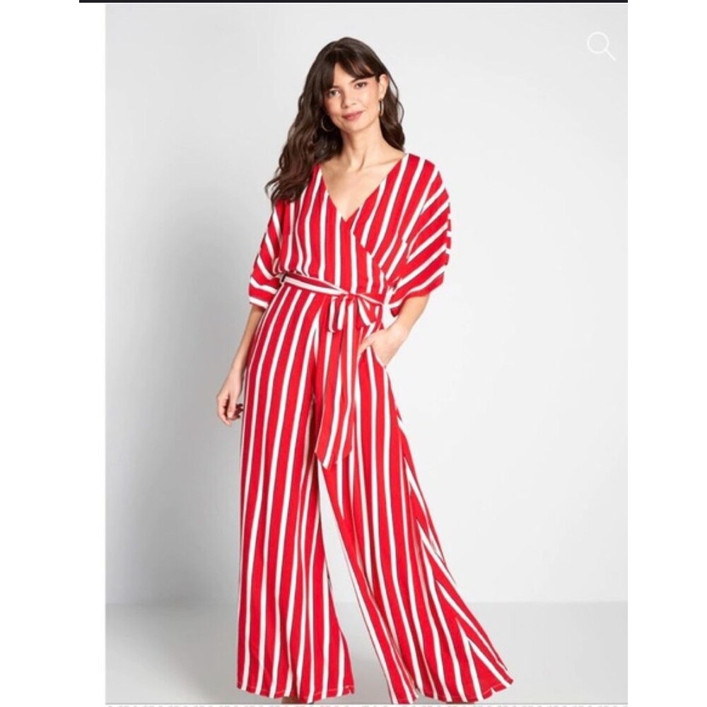 Modcloth x Collectif London Jumpsuit Women Sz XL Red Set Sail Wide Leg Striped